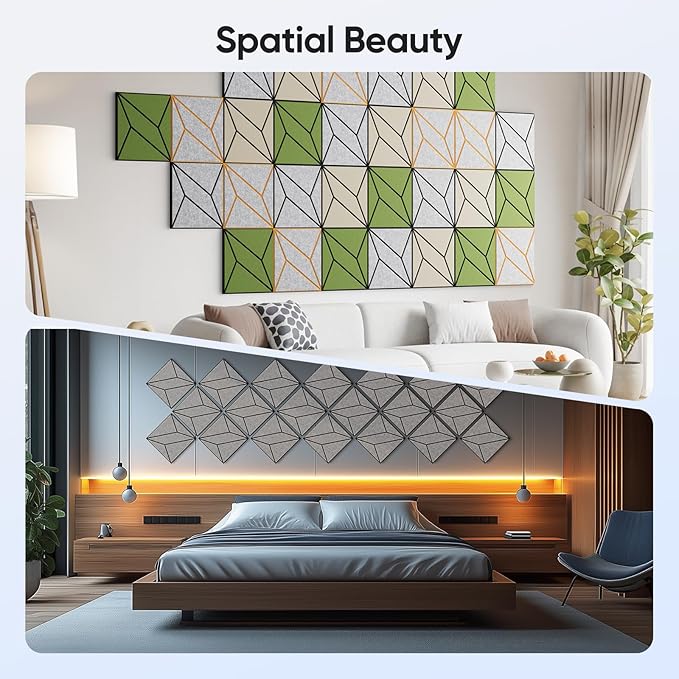 12 Pack 12" X 12" X 0.47" Acoustic Panels for Wall Sound Absorbing, Dual-Color P-Stripes Square Self-Adhesive Sound Panels, High Density Suitable for Multiple Scenarios(Black+SilverGray)