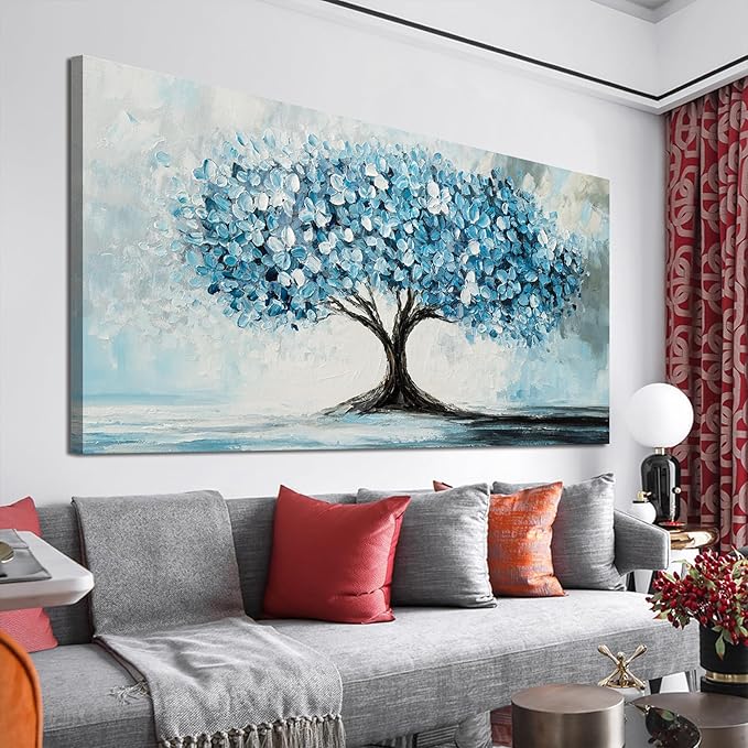 Canvas Wall Art Decor Tree of Life Wall Art Modern Large Blue White Wall Art Prints Canvas Art Wall Decor Large Artwork for Walls Wall Art Pictures for Living Room for Home Office Decor 29" X 58"