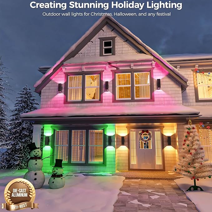 KIZON Smart Outdoor Wall Lights RGBCW Color Changing, Modern Dusk to Dawn Outdoor Sconce Lights Up and Down Lighting, Exterior Light Fixture for House Porch Garage, Compatible with Alexa, ETL Listed