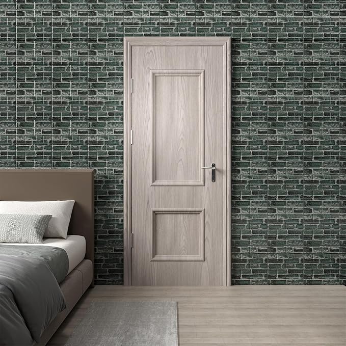 3D Wall Panels Peel and Stick in Green，40 PCS XPE Foam 3D Wallpaper, Faux Brick Wall Panels for Bedroom, Stairs, Kitchen