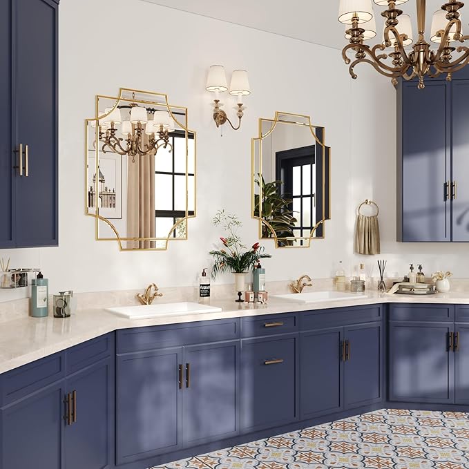 Kelly Miller Large Gold Decorative Mirror for Wall, 30"x40" Gold Bathroom Mirror Rectangle Vanity Wall Mirror Beveled for Master Bath Half Bath Living Room Bedroom Farmhouse Fireplace Hallway