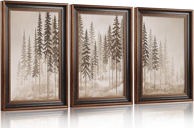 Large Vintage Foggy Forest Framed Canvas Wall Art,Modern Smoking Pine Tree Wall Decor,Natural Misty Landscape Artwork,Neutral Wilderness Scene Art Print for Living Room,Bedroom,Office-16"x24"x3