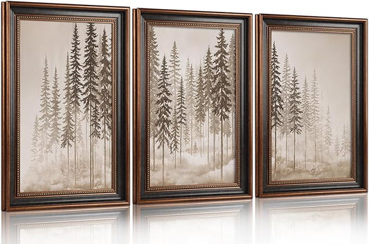 Large Vintage Foggy Forest Framed Canvas Wall Art,Modern Smoking Pine Tree Wall Decor,Natural Misty Landscape Artwork,Neutral Wilderness Scene Art Print for Living Room,Bedroom,Office-16"x24"x3