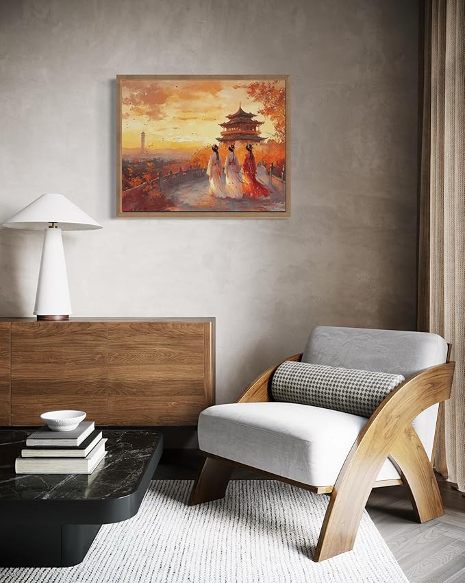 China Art Print Poster, Asia Oriental Countries Culture Wall Art Asian Paintings for Bedroom Bathroom Living Room Decor 97 (China, 16 x 20 inches, Wood Frame)