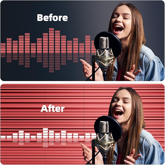 12 Pack Acoustic Foam Panels for Walls, 12" x 12" x 2" Soundproof Wall Panels, Self-Adhesive Soundproofing Padding, High Resilience Sound Absorbing Panels for Home Studios, Offices - Red