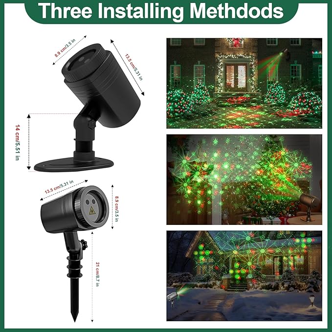 NUÜR Christmas Projector Lights Outdoor, Waterproof Christmas Light Projector with 24 Christmas Decorative Patterns, Remote Control with Timer, Holiday Projector Lights for Outdoor Garden Patio Wall