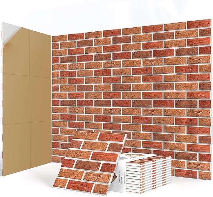 12Pack Acoustic Panels, Self-Adhesive 3D Brick Pattern Sound Proof Panels for Walls, Decorative Sound Dampening Wall Panels for Recording Studios, Offices, Home, 12"×12"×0.4", Red