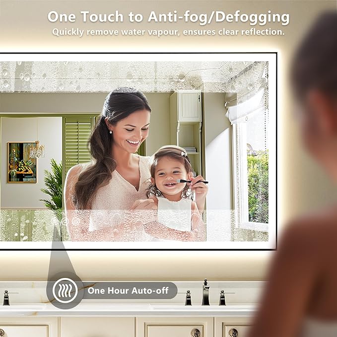 88x38 Inch LED Bathroom Mirror with Lights (Front Lit and Backlit) Black Framed Lighted Vanity Mirror for Bathroom Wall Dimmable Anti-Fog Memory Tempered Glass Horizontal/Vertical