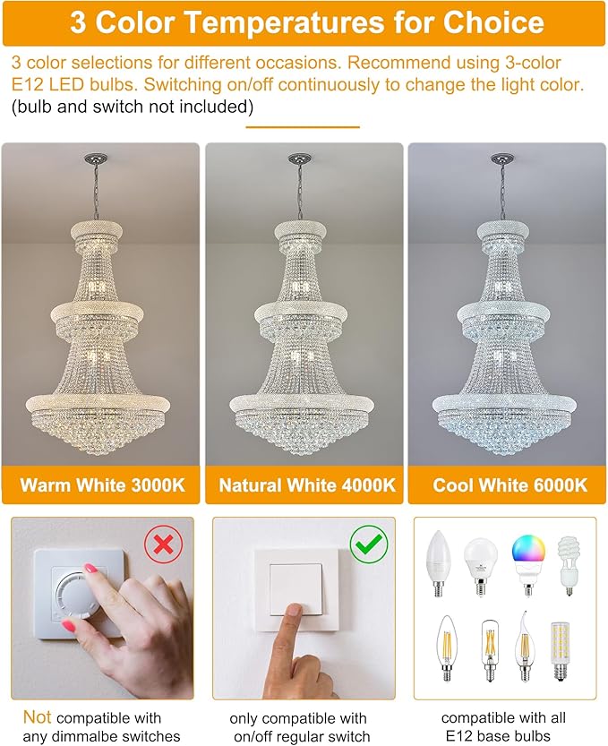 31 Lights Chrome Finish Large Empire Crystal Chandelier - Three-Tier, High Ceiling Chandelier Light fixtures for Foyer Staircase Living Room Entryway (Dia 32'')