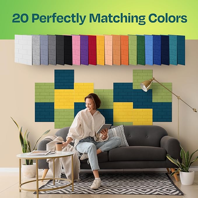 Acoustic Panels 18-Pack Soundproof Wall 12"X12"X0.4" Brick Style Premium Sound Dampening Easy Self Adhesive Installation - [Ocean Turquoise]