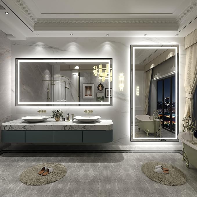 72x36 Black Framed LED Bathroom Mirror for Wall, Large Lighted Vanity Mirrors with Lights, Dimmable, Anti-Fog, Memory, Shatterproof, ETL Listed (Front and Backlit)