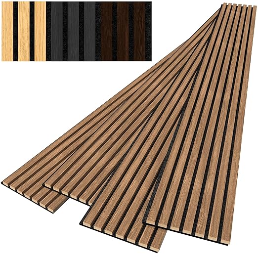 4 PCS Soundproof Wood Wall Panels, 92.5" x 11" Sound Proof Panels for Walls, Wood Wall Panels for Interior Wall Decor for Home, Office, Studio (Walnut Oak)