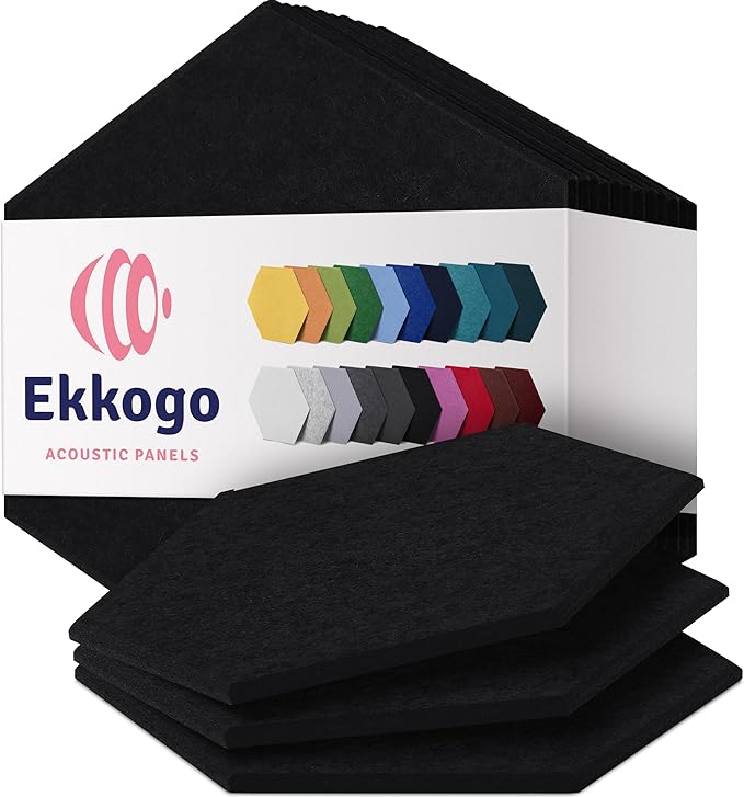 Acoustic Panels 12-Pack Soundproof Wall Panels 14"X12.1"X0.4" Sound Panels High Density Sound Dampening Panels - [Deep Black Hexagon]
