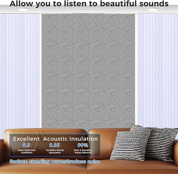 18 Pack Self-Adhesive Soundproof Wall Panels, 12 x 12 x 0.4 in Sound Proof Foam Panels for Walls, 0.8lb/ft³ High Density, Thicker 0.4in, Acoustic Panels, Noise Dampening Panels for Studio Gray