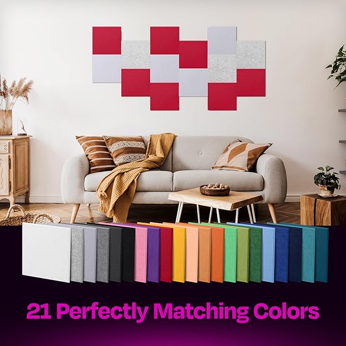 Acoustic Panels 12-Pack Soundproof Wall Panels 12"X12"X0.4" Sound Panels High Density Sound Dampening Panels - [Candy Red Square]