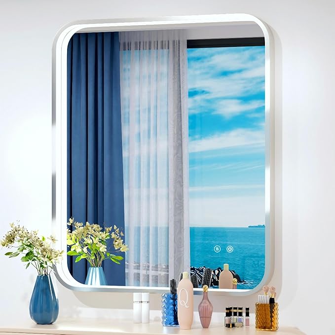 30x36 Inch Silver LED Bathroom Mirror with Lights, Adjustable 3000K/4500K/6000K, Lighted Bathroom Vanity Mirrors, Wall Mounted, Memory Stepless Dimmable, Anti-Fog, Horizontal/Vertical