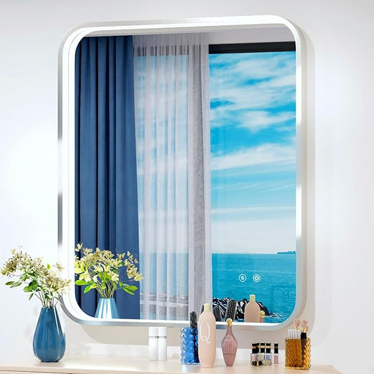 30x36 Inch Silver LED Bathroom Mirror with Lights, Adjustable 3000K/4500K/6000K, Lighted Bathroom Vanity Mirrors, Wall Mounted, Memory Stepless Dimmable, Anti-Fog, Horizontal/Vertical