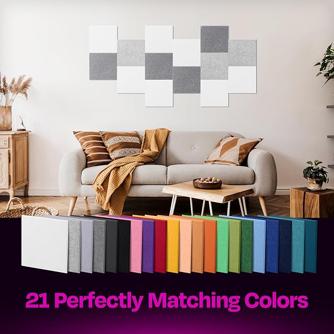 Acoustic Panels 12-Pack Soundproof Wall Panels 12"X12"X0.4" Sound Panels High Density Sound Dampening Panels - [White Square]