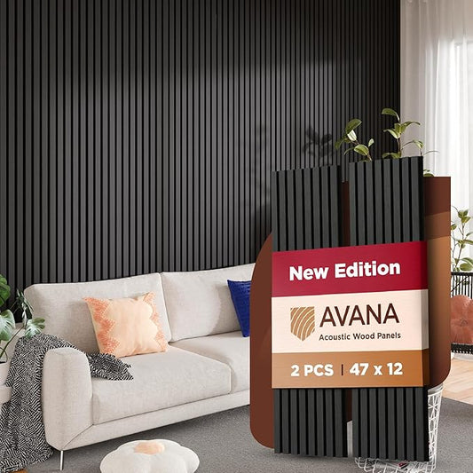Avana Acoustic Wood Wall Panels – 47.2 X 12.6 Inch Black Oak Acoustic Panels 2 PCs – Modern Wall Panels For Interior Wall Decor For Homes, Offices, Studios – Sturdy And Durable Wood Panels For Wall