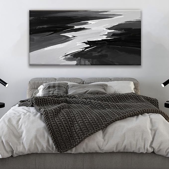 Canvas Art Wall Decor Prints Black And White Abstract Wall Art Painting Modern Grey Abstract Wall Decor Artwork For Living Room Pictures For Bedroom 24x48 In