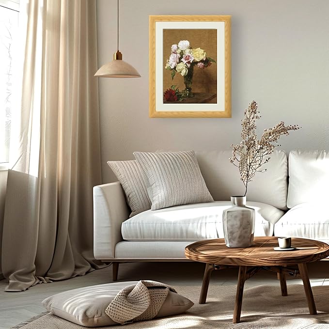 Brivoria Framed Canvas Wall Art Vintage Decor, Majestic Autumn Floral Still Life with Colorful Roses in Fluted Vase and Warm Rustic Tones for Living Room Dining Room Fireplace or Gallery Display,16x20