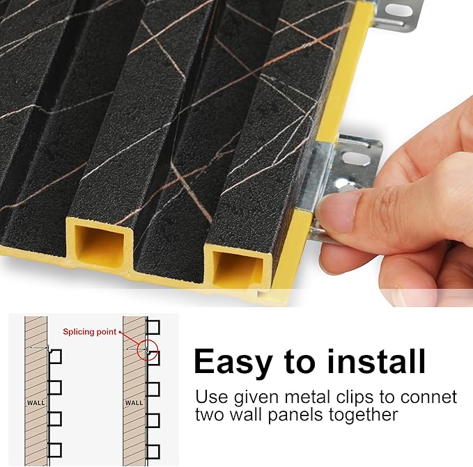 8-Pack WPC Slat Wall Panels - 3D Wall Panels, Water-Proof and Easy Installation, Accent Slat Wall Paneling for Living Room, Office,Granite, 96 x 6.6 Inch