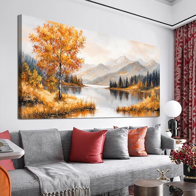 Large Wall Art Decor Art Work for Wall Decor Yellow Botanical Wall Art Prints Vintage Landscape Wall Art Decorations Lakeside Art Work for Walls Home Bedroom Ofiice Decor Aesthetic 24" X 48"