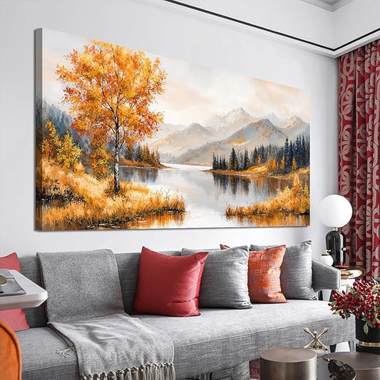 Large Wall Art Decor Art Work for Wall Decor Yellow Botanical Wall Art Prints Oversized Vintage Landscape Wall Art Decorations Lakeside Art Work for Walls Bedroom Ofiice Decor Aesthetic 29" X 58"