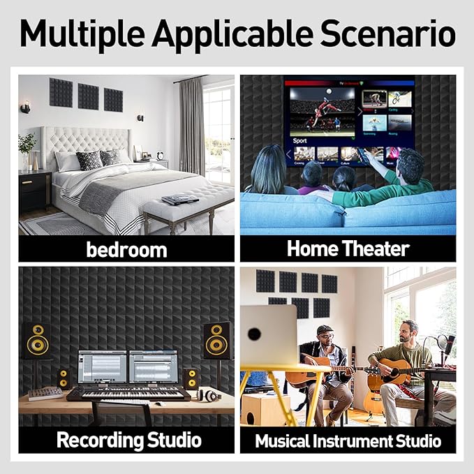 6 Pack Acoustic Panels, 12x12x2 Inch Acoustic Wall Panels Self Adhesive Soundproofing Panels with Strong Glue, High Density Acoustic Panels for Sound Absorption and Echo Control