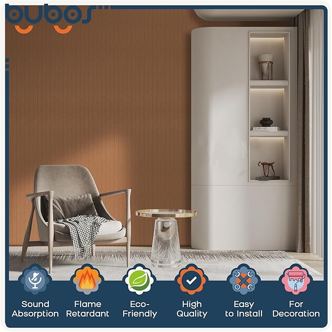 BUBOS 12 Pack Large Acoustic Panels,47.2x11.8Inch SoundProof Panels for Walls,Self Adhesive Acoustic Wall Panels,Decorative Sound Panels for Home Studio Office (Brown 01)