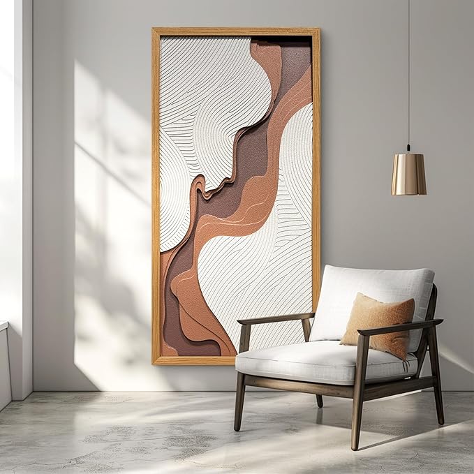 BrightA Creative wood carving relief wave-shaped large-scale wall decoration. Masterful craftsmanship with wooden frame. Suitable for study rooms and entrance halls to enhance the space's style and aesthetic appeal. Artwork hanging piece 23.6"x47.2"