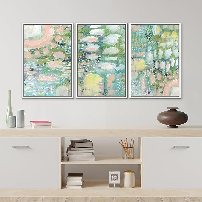 MUDECOR Framed Wall Art Print Set Vibrant Textured Abstract Multi-Colored Illustrations Modern Art Boho Decorative Colorful Chic for Living Room, Bedroom, Office - 24"x36"x3 White
