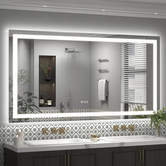72x40 Inch LED Mirror for Bathroom, Large Lighted Vanity Mirror for Wall, Dimmable, Anti-Fog, Shatter-Proof, 3 Colors, Memory (Backlit + Front Lights)