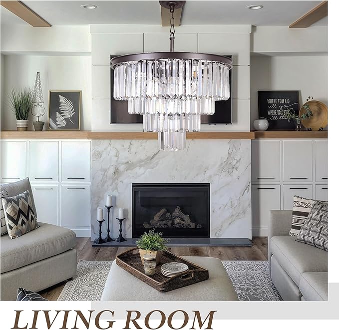 Oil Rubbed Bronze Crystal Modern Contemporary Chandeliers Pendant Ceiling Light 4-Tier Chandelier Lighting for Dining Room Living Room Bedroom Girls Room Dia 18"
