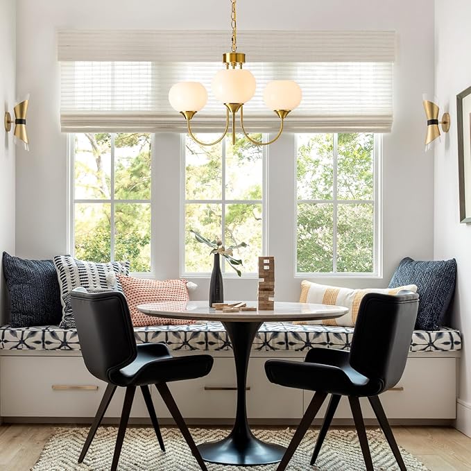 Modern Globe Chandelier 3 Light Mid Century White Milk Glass Vintage Sputnik Chandeliers Gold Pendant Light Fixtures for Dining Room Kitchen Living Room Bedroom