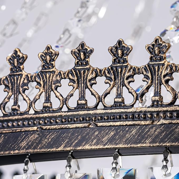 7PM French Empire Crystal Chandelier, Large Vintage Chandelier for High Ceiling, 6-Tier Antique Bronze Lighting, Farmhouse Ceiling Light Fixture for Foyer, Entryway, Living Room, 28" Wx48''H