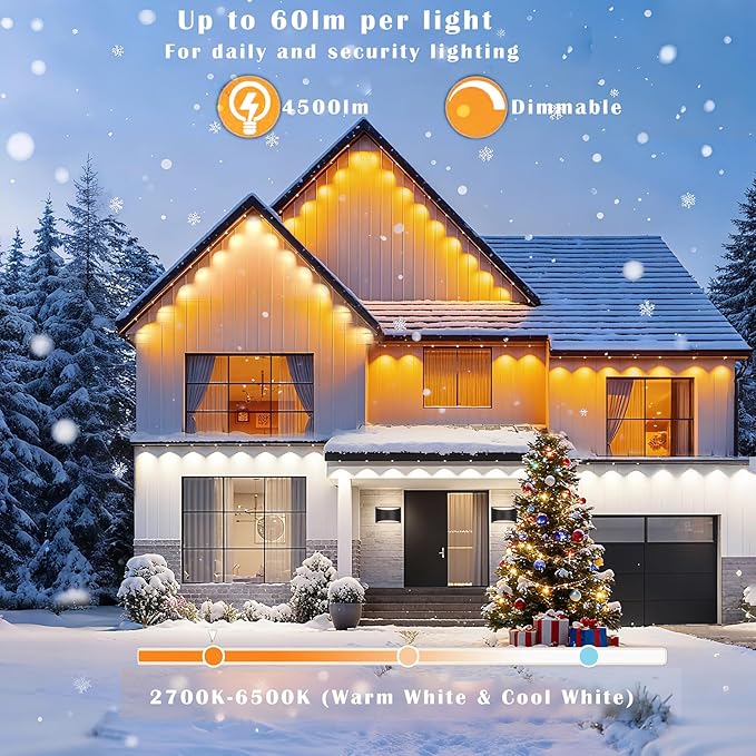Outdoor Christmas Lights - 50ft Smart RGB+IC Color Eaves Lights with 63 Scene, IP67 Waterproof, Alexa & Google Assistant Voice Control