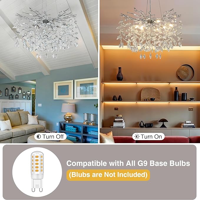 30" Silver Crystal Chandelier, 10-Light Tree Branch Chandelier for Dining Room, Modern Round Chandeliers for Living Room, Foyer, Entryway, Bedroom, Kitchen, Luxury K9 Crystal Raindrop Light Fixture