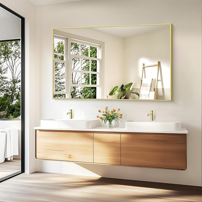 KOCUUY Large Gold Bathroom Mirror, 60x36 inch Rectangular Mirror for Bathroom Sink, Oversized Wall Mirror with Metal Gold Frame for Living Room, Farmhouse, Entryway, Hang Horizontal/Vertical