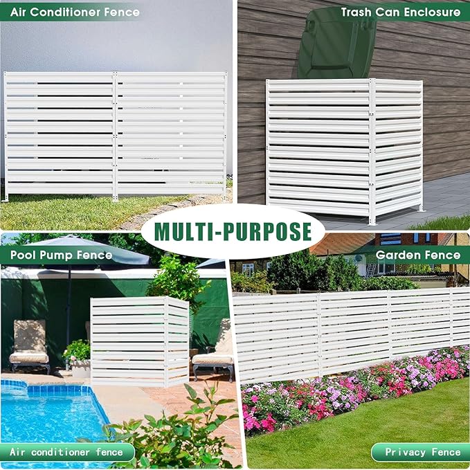 Metal Privacy Fence Panels for Outside, 42" H x 38" W (2 Panels) Air Conditioner Fences, Pool Equipment Enclosure Trash Can Fence, No Dig Privacy Screen Fencing for Outdoor, White