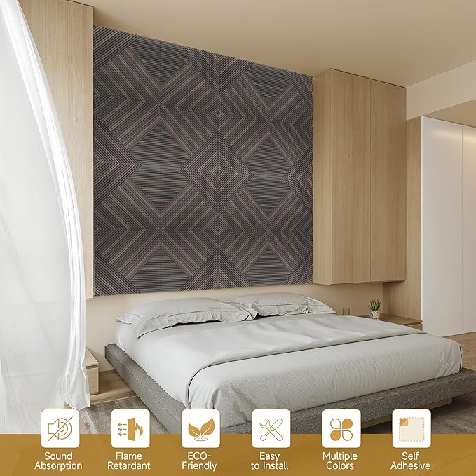Acoustic Panels for Wall and Ceiling - 6 Pack 2'x2'x0.4",Self-Adhesive 3D UV Printing Decorative Wall Panels with Wood Look,Rustic Walnut