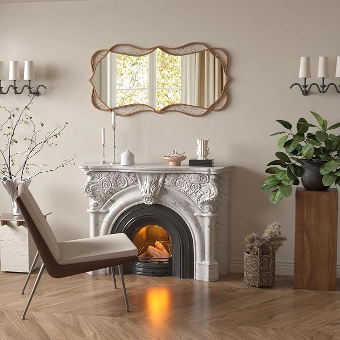 Bathroom Matt-Gold Wall Mirror: 24"x48" Vintage Large Mirror for Wall - Vertical or Horizontal Hanging - Home Decor for Living Room/Entryway/Fireplace/Hallway