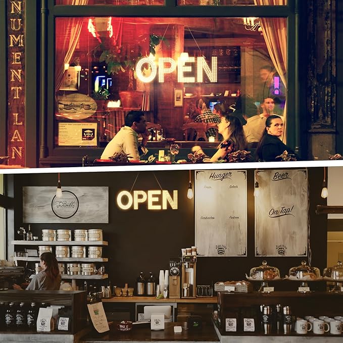 LED Open Sign for Business,22"x7" Dimmable Brightness Large Electric Light Up Sign, Hanging Installation for Store Restaurant Office Bar Hotel Salon (warm white)
