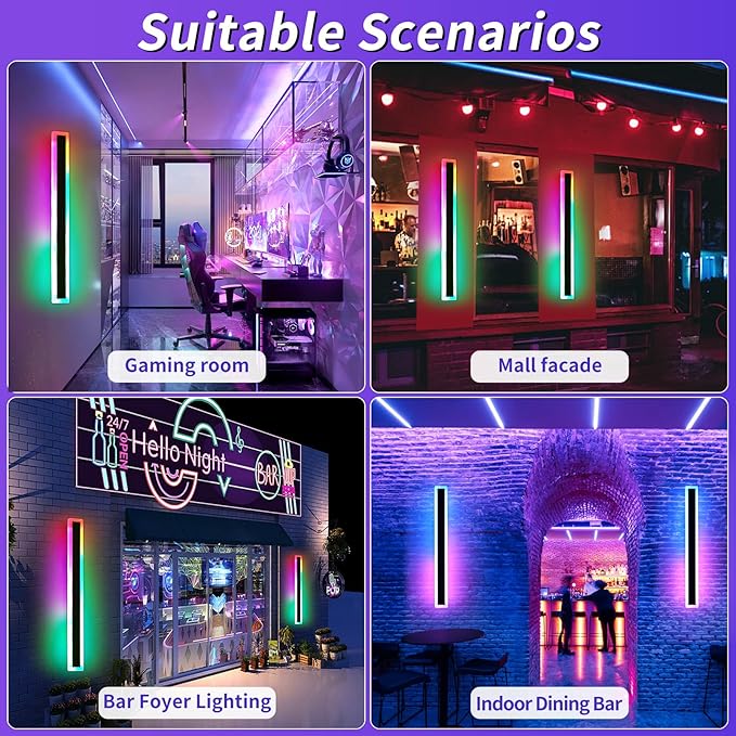 Mikeru Modern Outdoor Light Fixture, 39inch Modern RGB Outdoor Wall Light 10%-100% Dimmable with Memory Function Long Outdoor Porch Lights Featuring Multiple Modes and 12 Colors for Patio Entryway