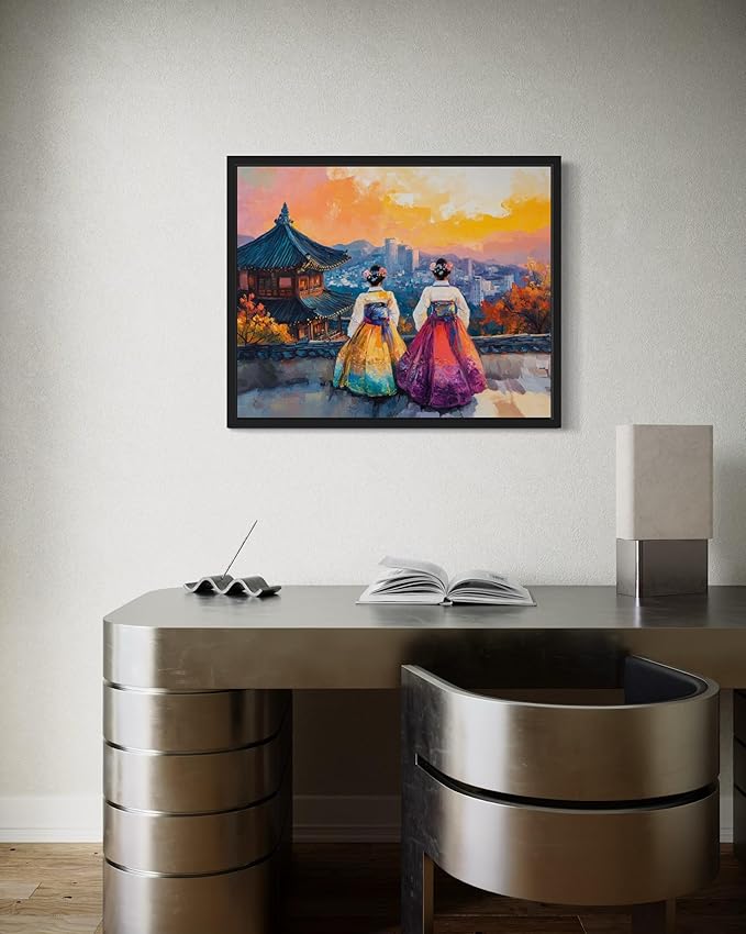 South Korea Art Print Poster, Asia Oriental Countries Culture Wall Art Asian Paintings for Bedroom Bathroom Living Room Decor 97 (South Korea, 8 x 10 inches, Black Frame)