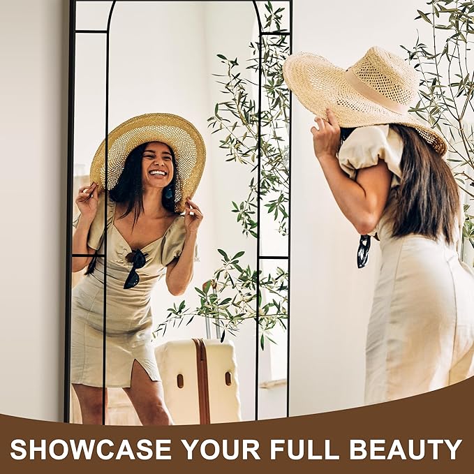 Wall Mirror,Full Length Floor, Window Pane for Living Room Decor, Decorative Wall Art, Large Wall for Bedroom, Hallway, Living Room Arch-65"X28"