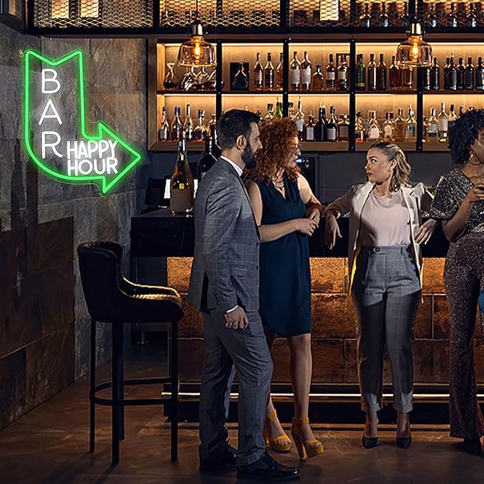 LISIGNVE Bar Happy Hour Neon Sign Adjustable Brightness Happy Hour Neon Light for Wall Decor LED Bar Light Up Sign for Beer Pub Club Party Man Cave (16.5”*12.6”)