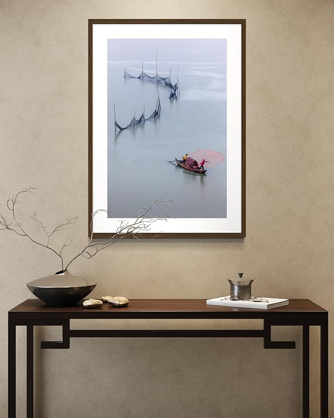 Oriental Beauty: Stunning Feng Shui Landscape Wall Art Vertical Prints for Home Decor in 3 Sizes (Tranquil Waters and Fising Scene, 20" x 30", Oriental Beauty)