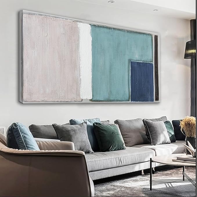 Abstract Wall Art For Living Room Canvas Art Prints Teal Blue And Light Brown Red Canvas Art Wall Decor Color Block Line Art Painting Modern Artwork Decor For Bedroom Kitchen 24x48 In
