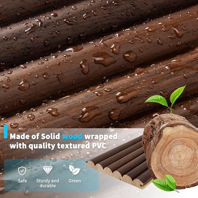 Art3d Fluted Wood Panel for Wall and Ceiling, Beaded Accent molding for Home Decoration, Pack of 4pcs + 1pc End-Trim, Size 108 x 5.7in.- Beaded Walnut